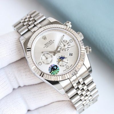 Rolex Daydate 41mm 9100 Movement 904L Steel White Gold White/Black/Blue Face Watch